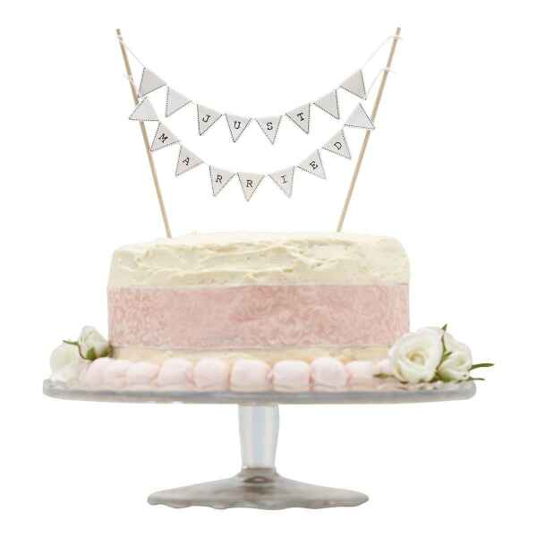 Ginger Ray Cake Bunting Topper Just Married White - Vintage