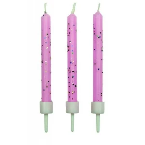 Candeline Glitter Rosa con Supporto 10 Pz PME