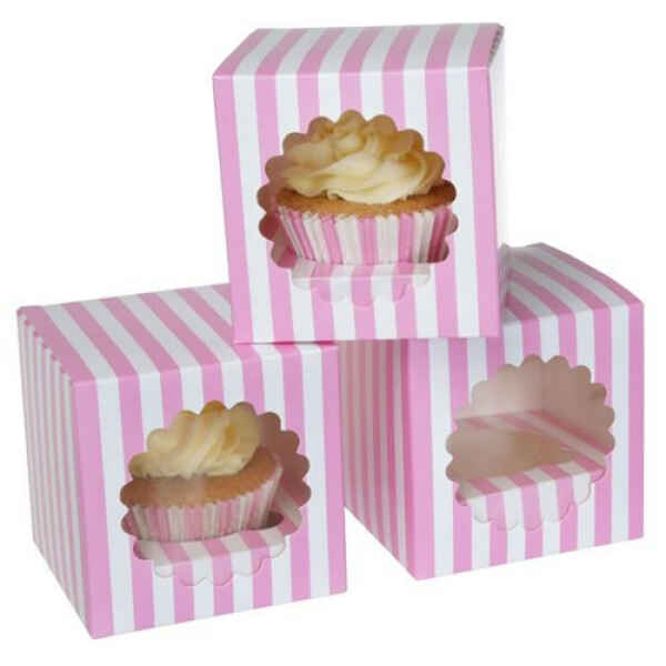 1 Cupcake Box a righe Rosa 3 Pz House of Marie