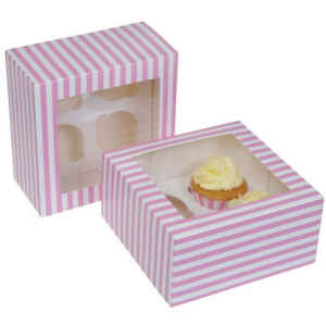 4 Cupcake Box a righe Rosa 2 Pz House of Marie