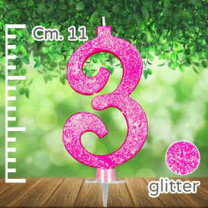 Candelina Fucsia Numero 3 Glitterata