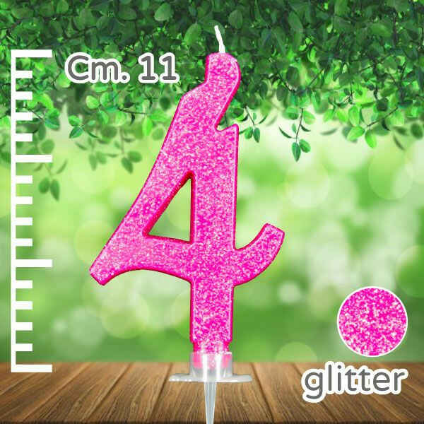 Candelina Fucsia Numero 4 Glitterata