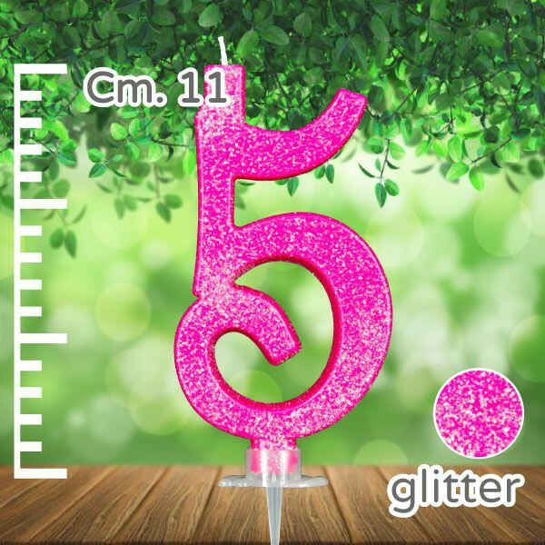 Candelina Fucsia Numero 5 Glitterata