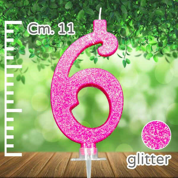 Candelina Fucsia Numero 6 Glitterata