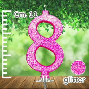 Candelina Fucsia Numero 8 Glitterata