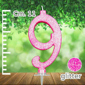 Candelina Fucsia Numero 9 Glitterata