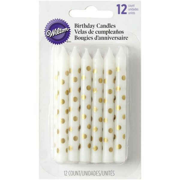 Candeline Compleanno Pois Oro 12 Pz Wilton