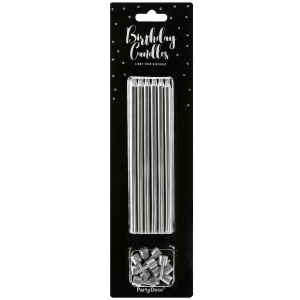 Birthday Candles Plain Silver 12,5 cm 12 Pz PartyDeco