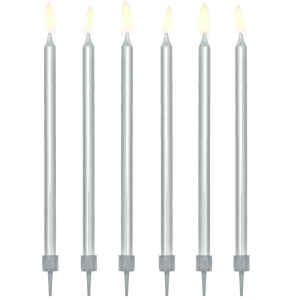 Birthday Candles Plain Silver 12,5 cm 12 Pz PartyDeco