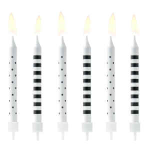 Birthday Candles Dots Stripes Black White 6 Pz PartyDeco