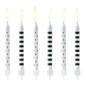 Birthday Candles Dots Stripes Black White 6 Pz PartyDeco