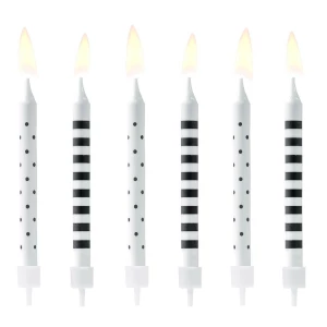 Birthday Candles Dots Stripes Black White 6 Pz PartyDeco