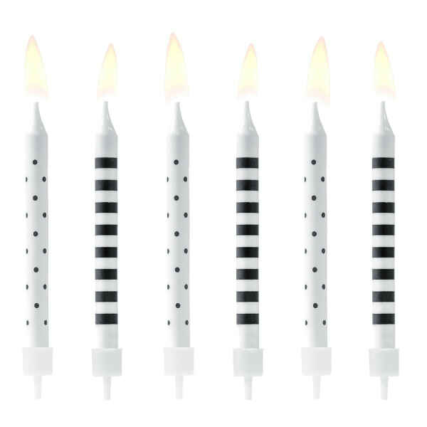 Birthday Candles Dots Stripes Black White 6 Pz PartyDeco