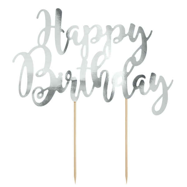 Cake Topper Happy Birthday - Argento PartyDeco