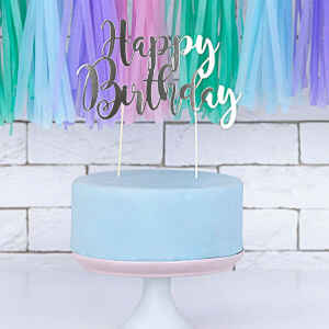 Cake Topper Happy Birthday - Argento PartyDeco