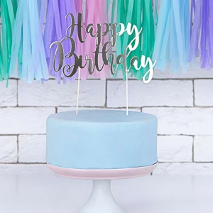 Cake Topper Happy Birthday - Argento PartyDeco