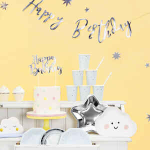 Cake Topper Happy Birthday - Argento PartyDeco