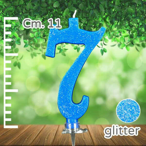 Candelina Azzurra Numero 7 Glitterata