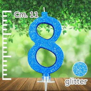Candelina Azzurra Numero 8 Glitterata