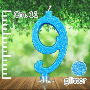 Candelina Azzurra Numero 9 Glitterata