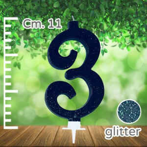 Candelina Nera Numero 3 Glitterata