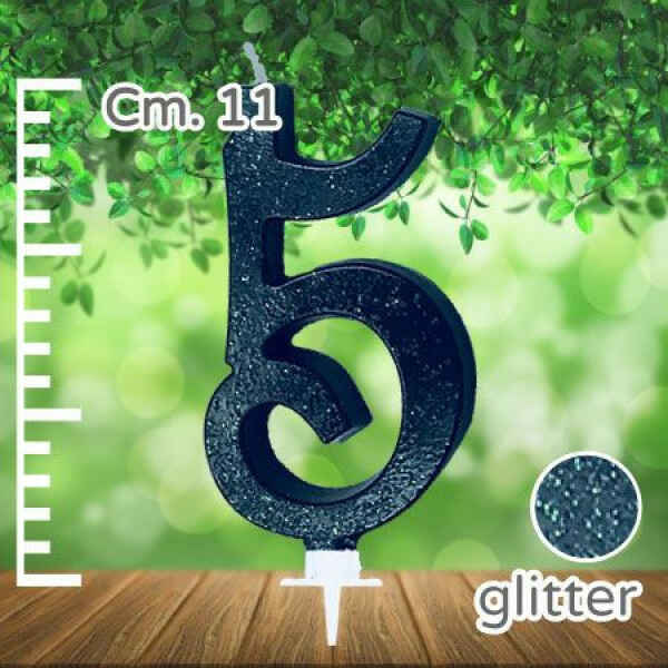 Candelina Nera Numero 5 Glitterata