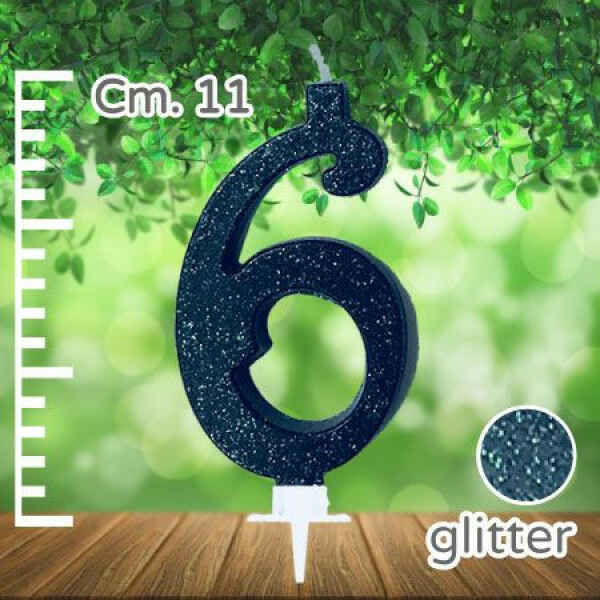 Candelina Nera Numero 6 Glitterata
