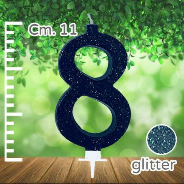 Candelina Nera Numero 8 Glitterata
