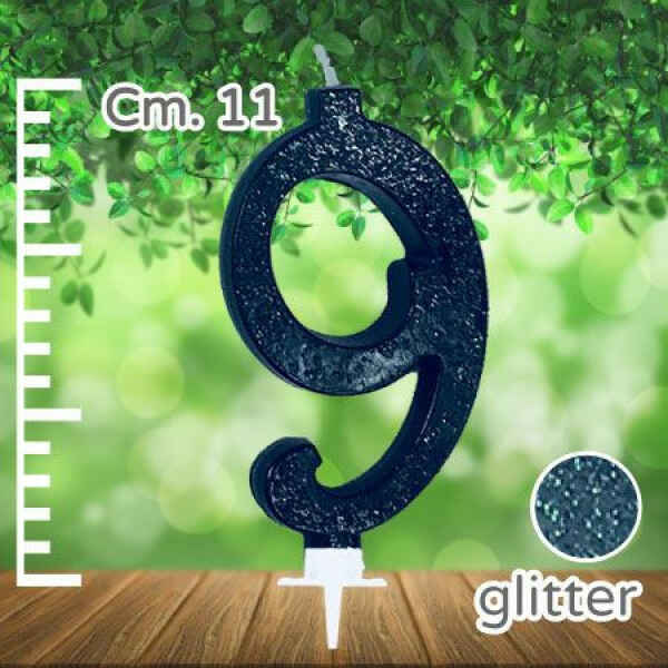 Candelina Nera Numero 9 Glitterata