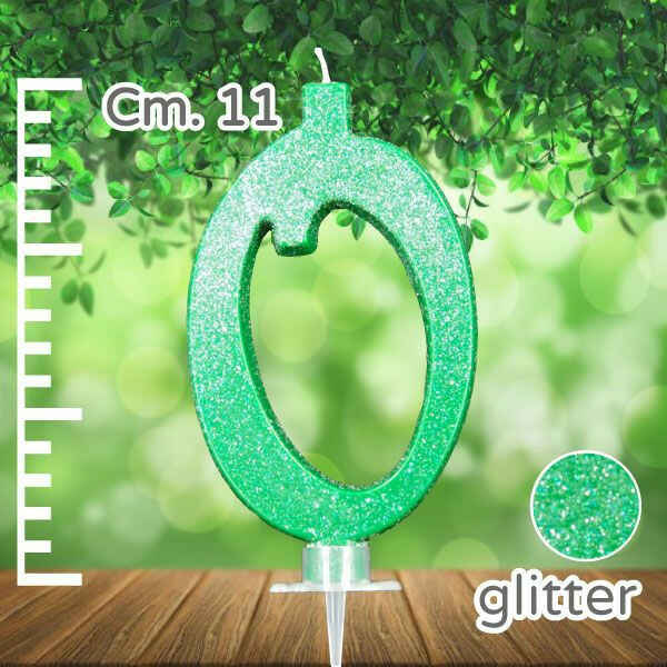 Candelina Verde Numero 0 Glitterata