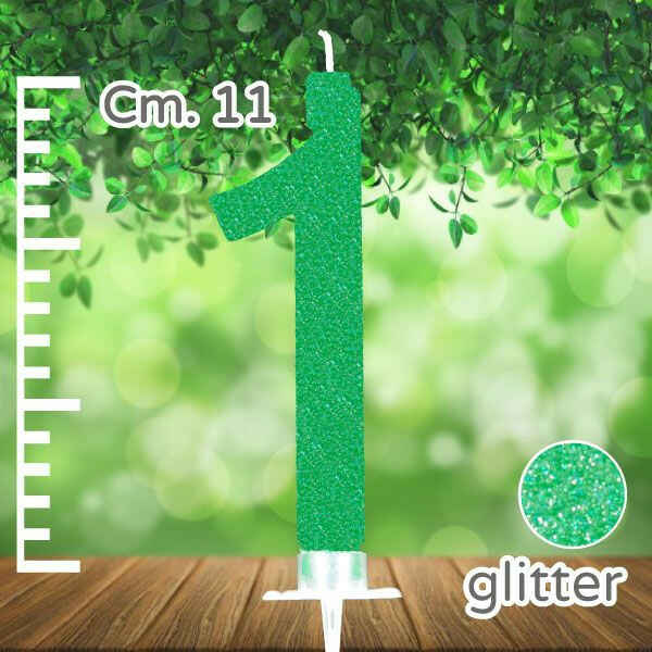 Candelina Verde Numero 1 Glitterata
