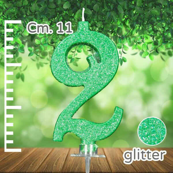 Candelina Verde Numero 2 Glitterata