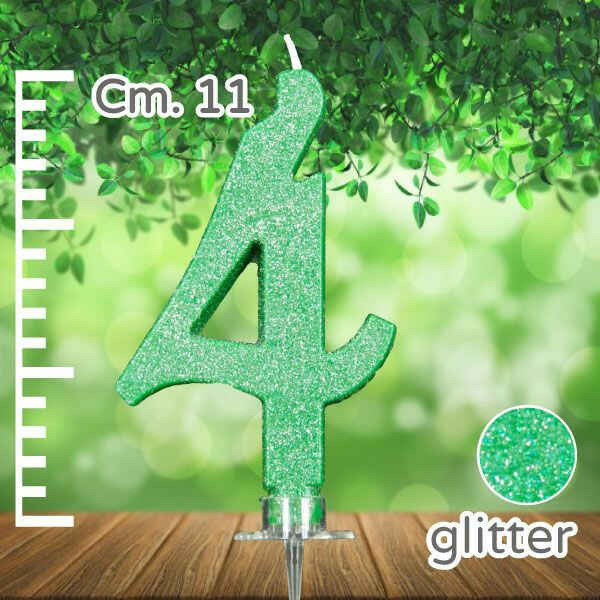 Candelina Verde Numero 4 Glitterata