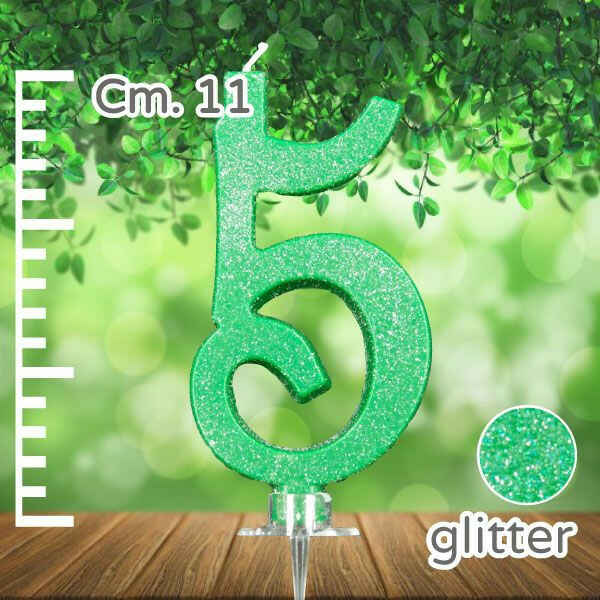 Candelina Verde Numero 5 Glitterata