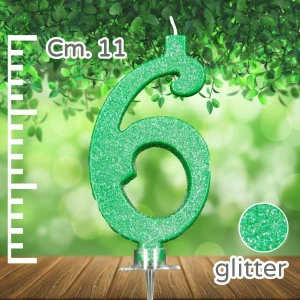 Candelina Verde Numero 6 Glitterata