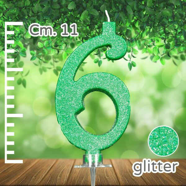 Candelina Verde Numero 6 Glitterata