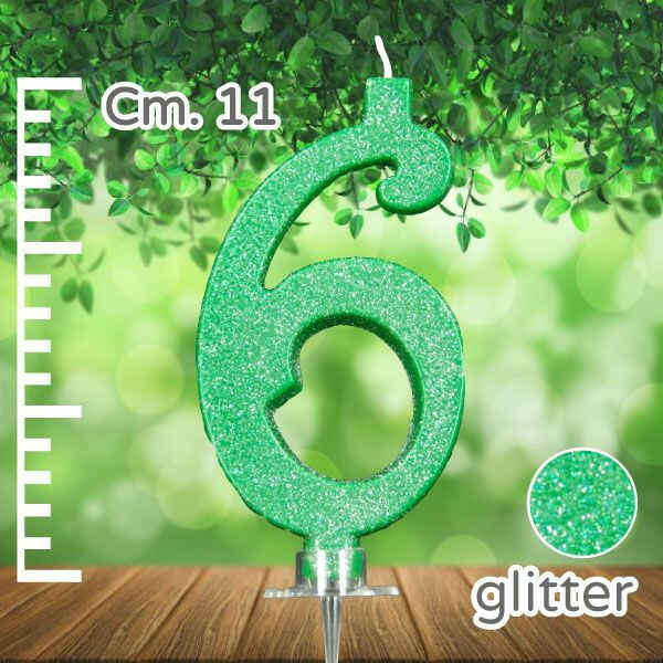 Candelina Verde Numero 6 Glitterata