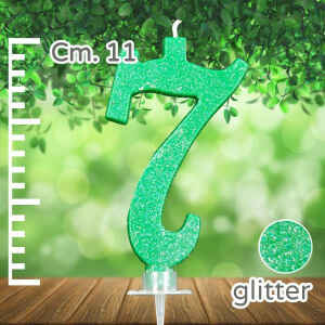 Candelina Verde Numero 7 Glitterata