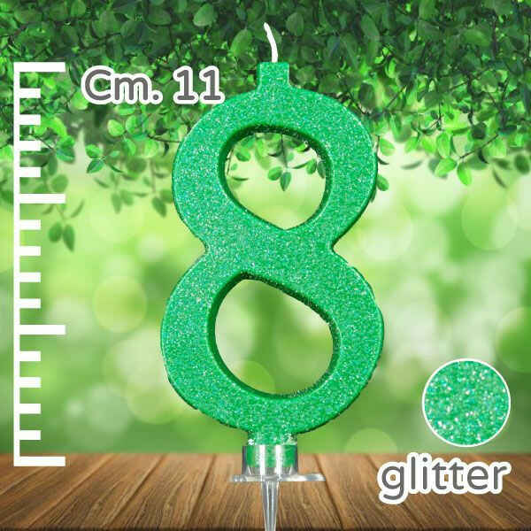 Candelina Verde Numero 8 Glitterata