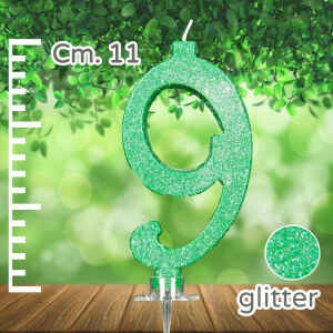 Candelina Verde Numero 9 Glitterata