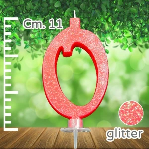 Candelina Numero 0 Rossa Glitterata