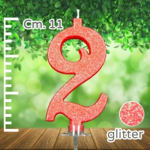 Candelina Numero 2 Rossa Glitterata