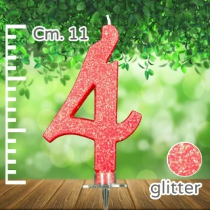 Candelina Numero 4 Rossa Glitterata