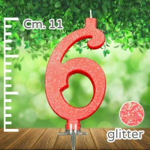 Candelina Numero 6 Rossa Glitterata