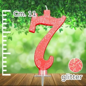 Candelina Numero 7 Rossa Glitterata