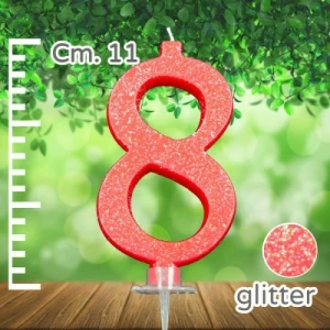 Candelina Numero 8 Rossa Glitterata