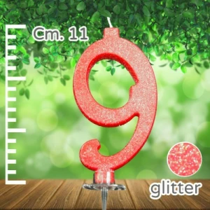 Candelina Numero 9 Rossa Glitterata