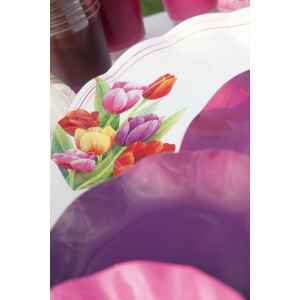 Piatti Piani di Carta a Petalo Tulipani Colorati 27 cm Extra