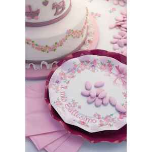 Piatti Piani di Carta a Petalo Battesimo Rosa 27 cm 2 Confezioni Extra