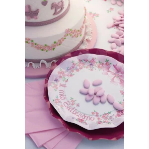 Piatti Piani di Carta a Petalo Battesimo Rosa 27 cm 10 Pz